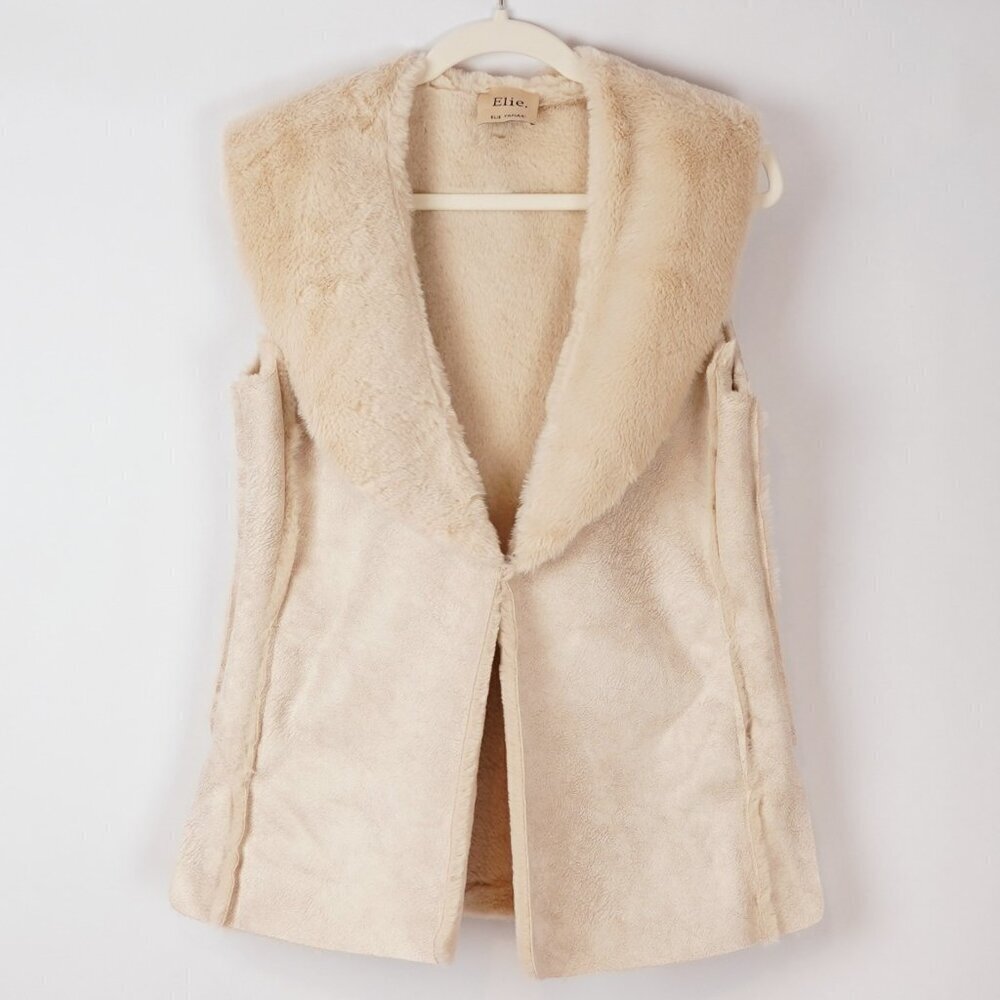 Elie Tahari Vegan Leather Fur Lined Vest Cream - Size Small